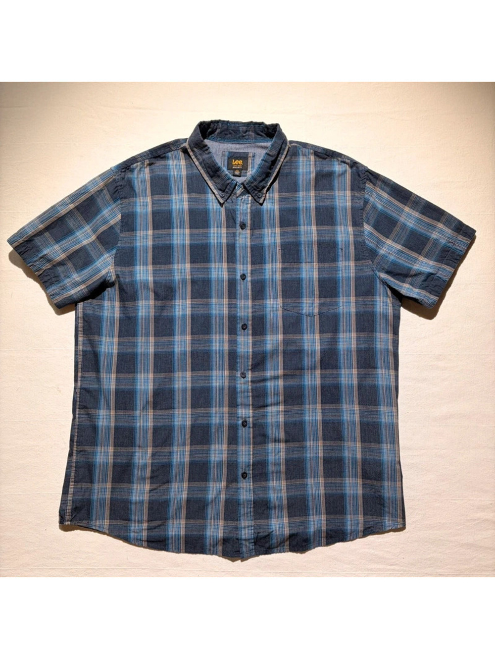 Lee Plaid Button Up Shirt Mens XXL Blue Short Sleeve Casual